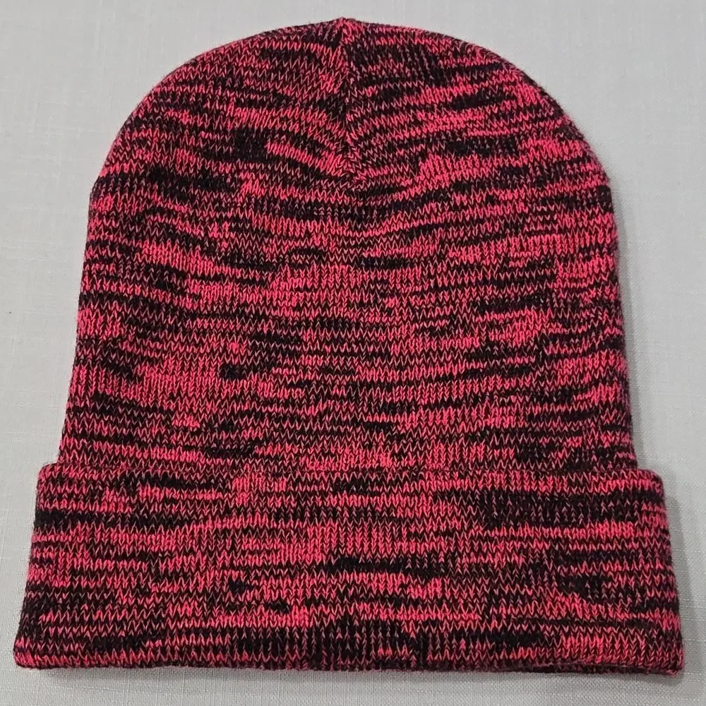 PINK Victoria's Secret Y2K Beanie Hat‎ Heathered Pink Black Winter Hat Grundge